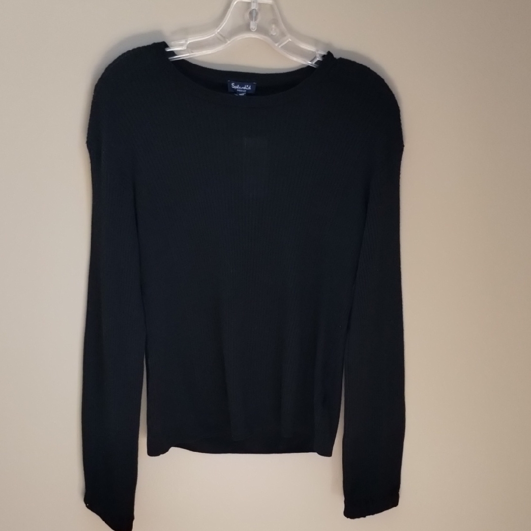 Splendid Ribbed Knit Top M Black Elastic Cuff Nwt